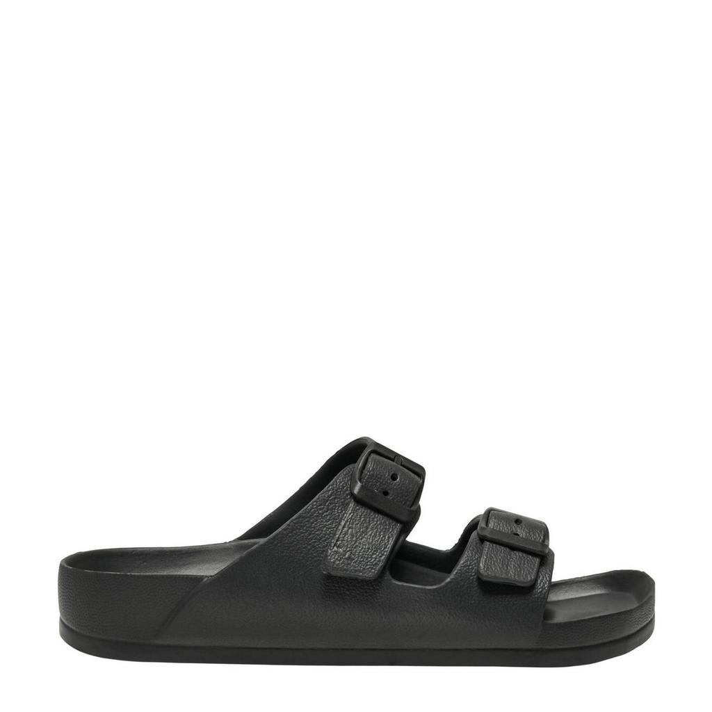 Zwarte dames ONLY Onlcristy Sandal Noos slippers van imitatieleer met gesp