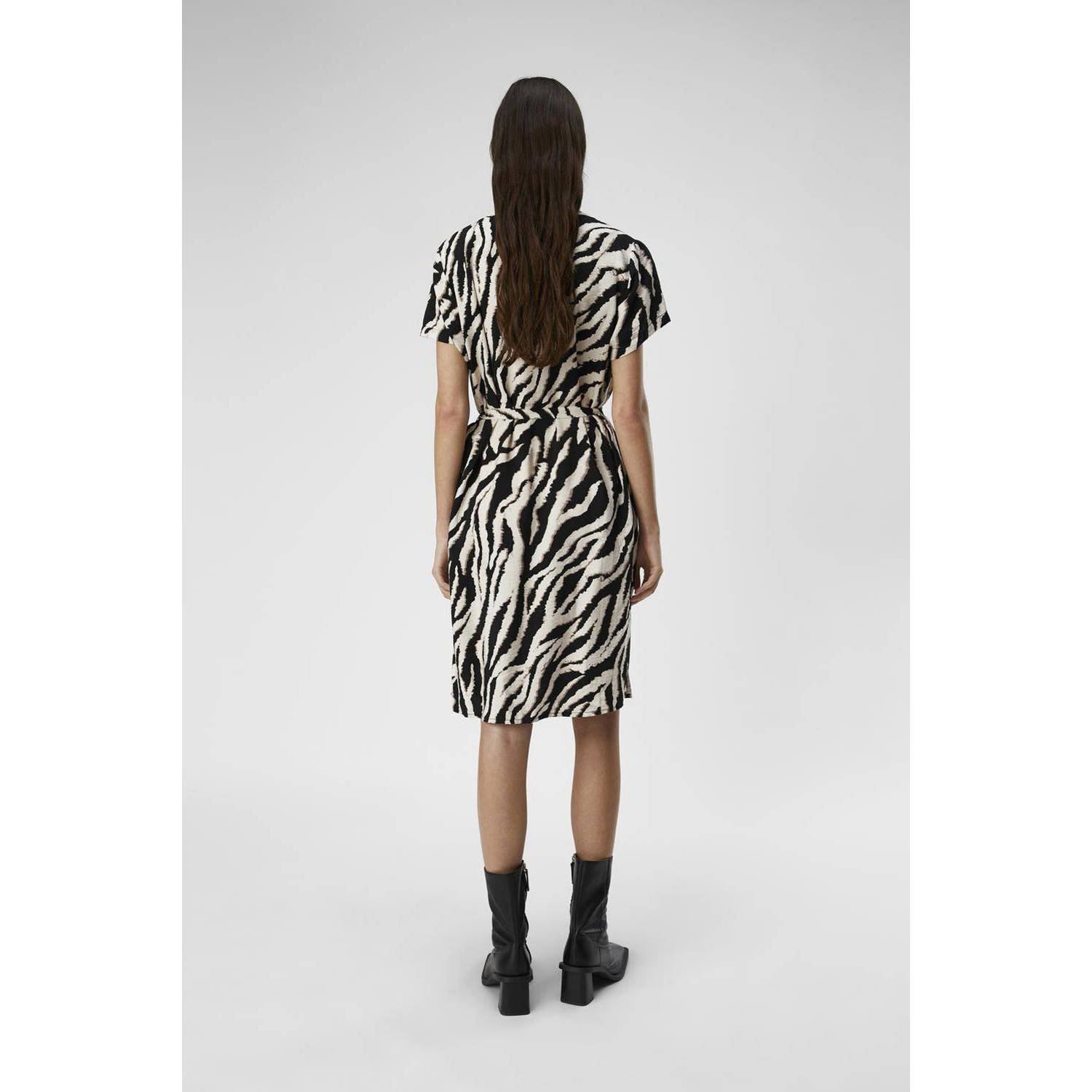 OBJECT blousejurk OBJJACIRA met zebraprint en ceintuur zwart wit