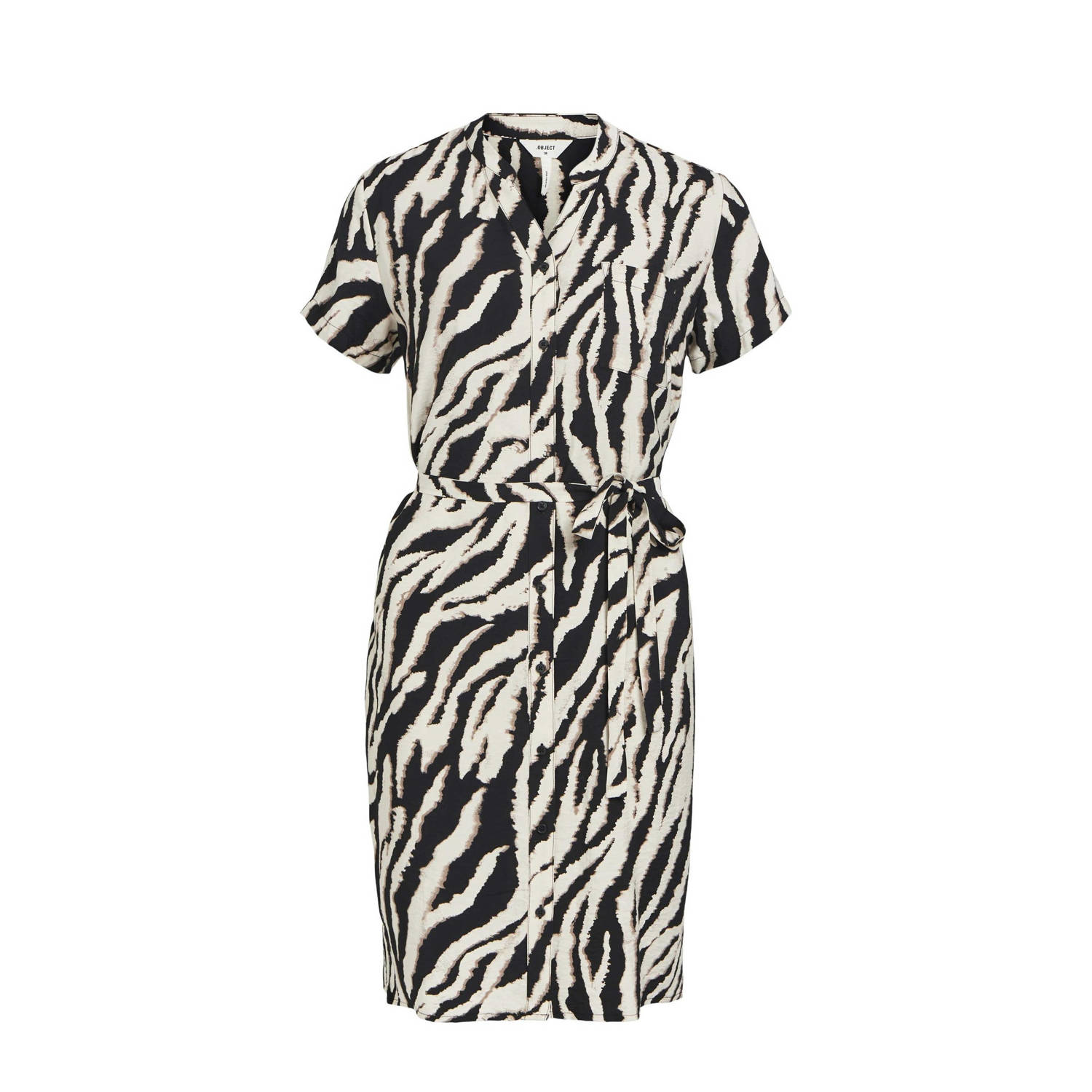 OBJECT blousejurk OBJJACIRA met zebraprint en ceintuur zwart wit