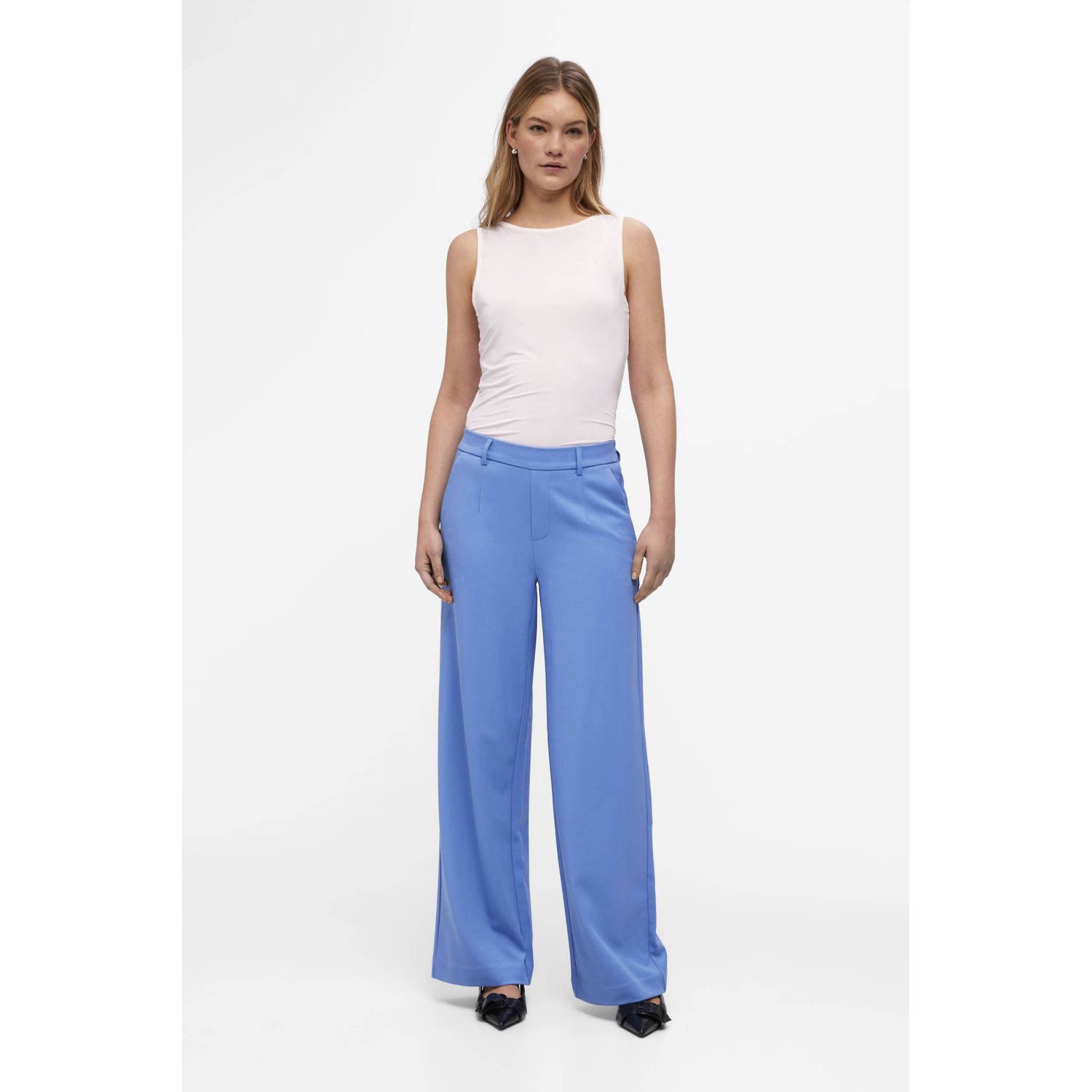 OBJECT wide leg pantalon blauw