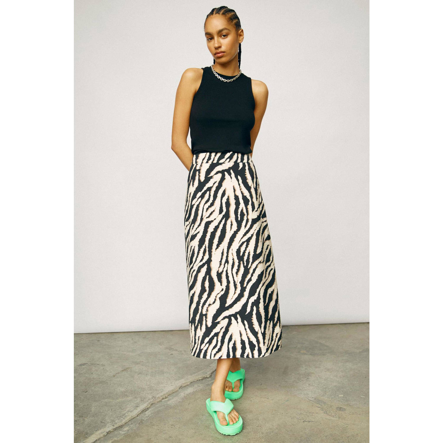 OBJECT midi rok OBJJACIRA met zebraprint zwart wit