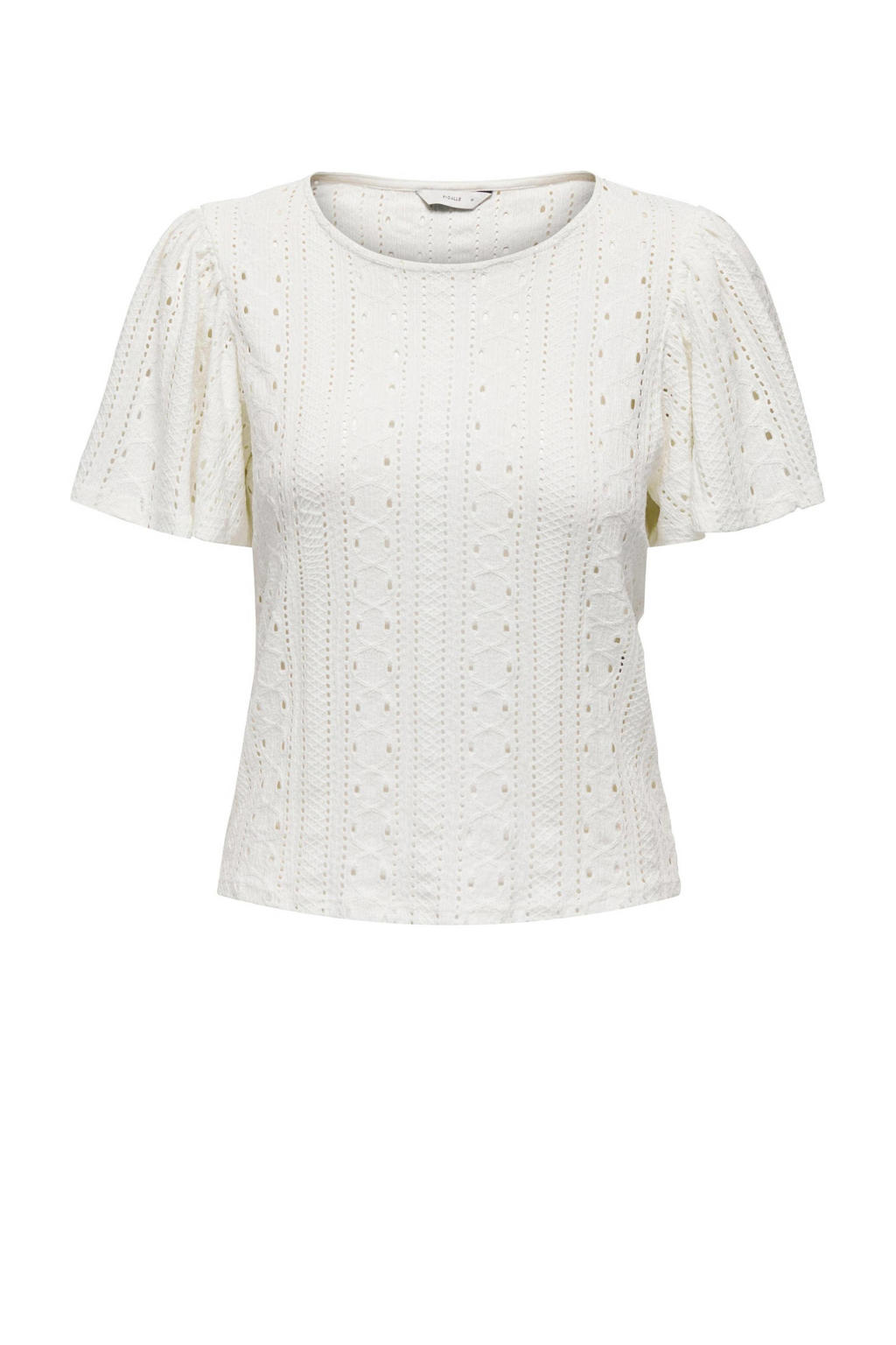 Witte dames ONLY top met effen, korte mouwen, ronde hals en wijde mouwen