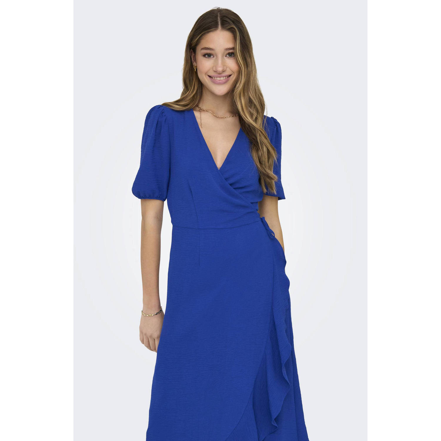 Only Wikkel Midi Jurk in Surf Blauw Blue Dames