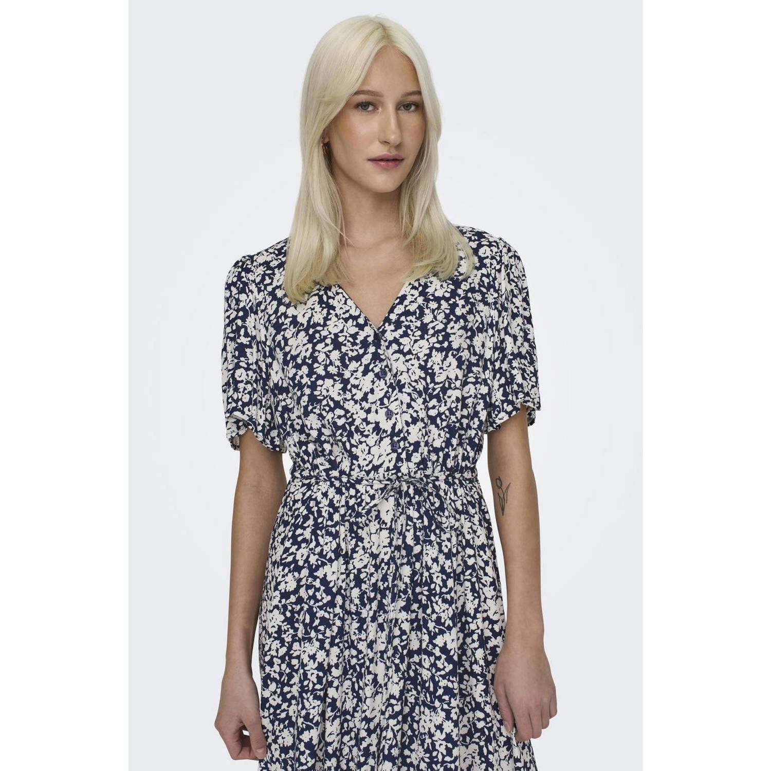 ONLY jurk ONLHALIA met all over print donkerblauw ecru