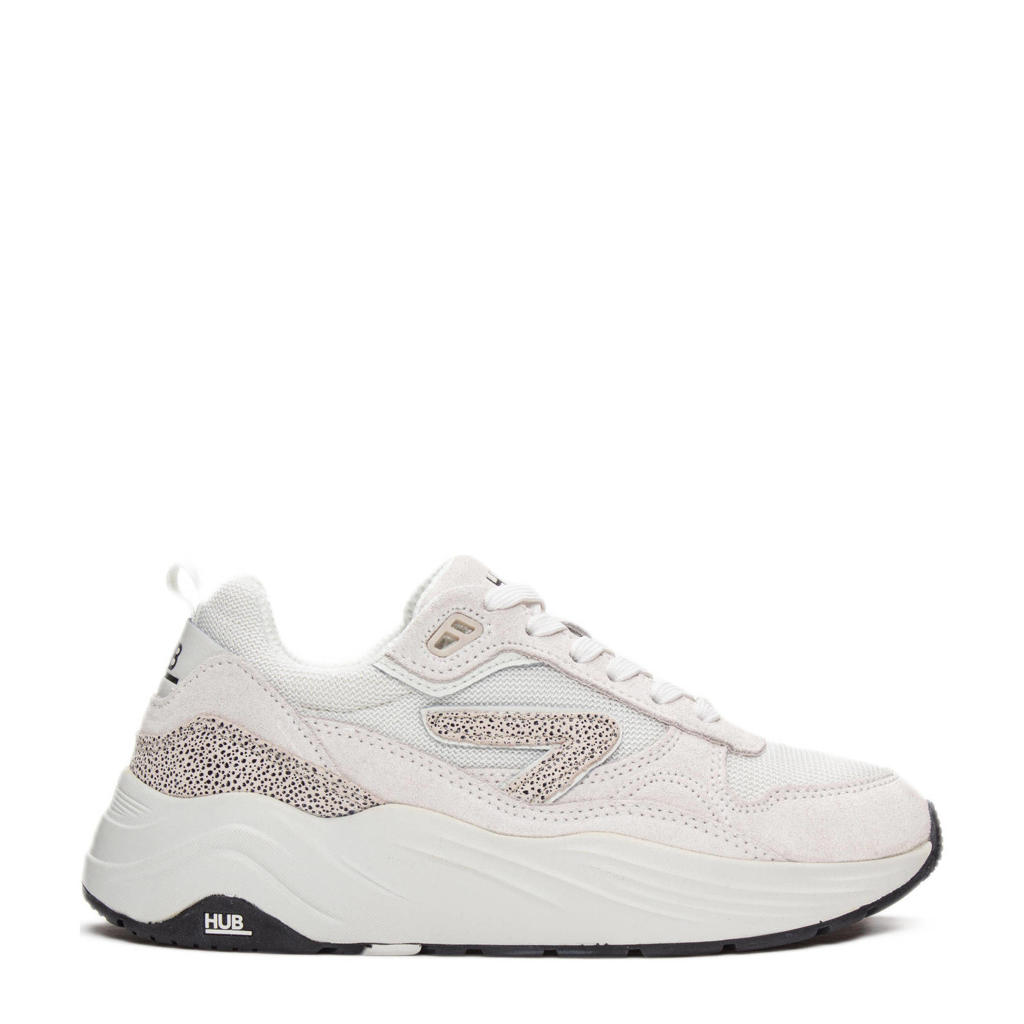 Wit en multikleurige dames HUB Glide chunky suède sneakers met veters