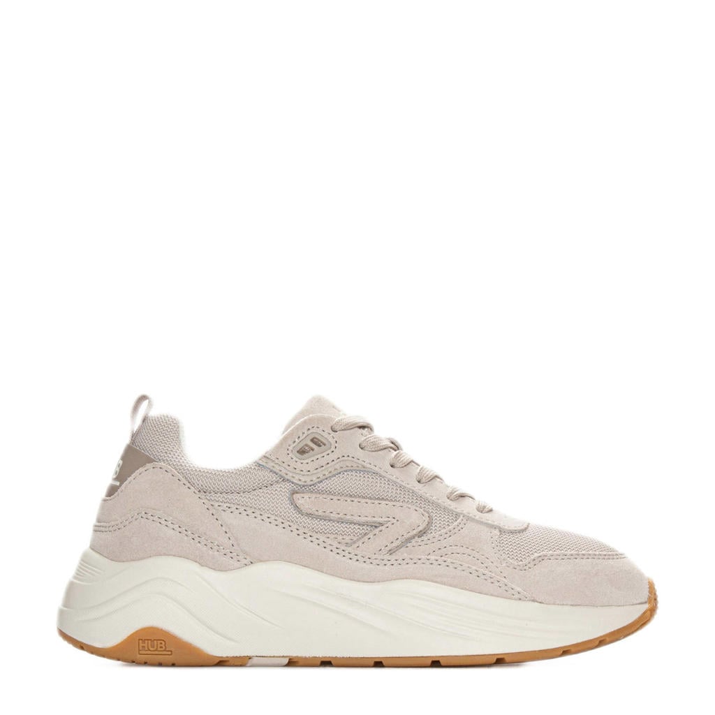 Beige dames HUB Glide chunky suède sneakers met veters en effen