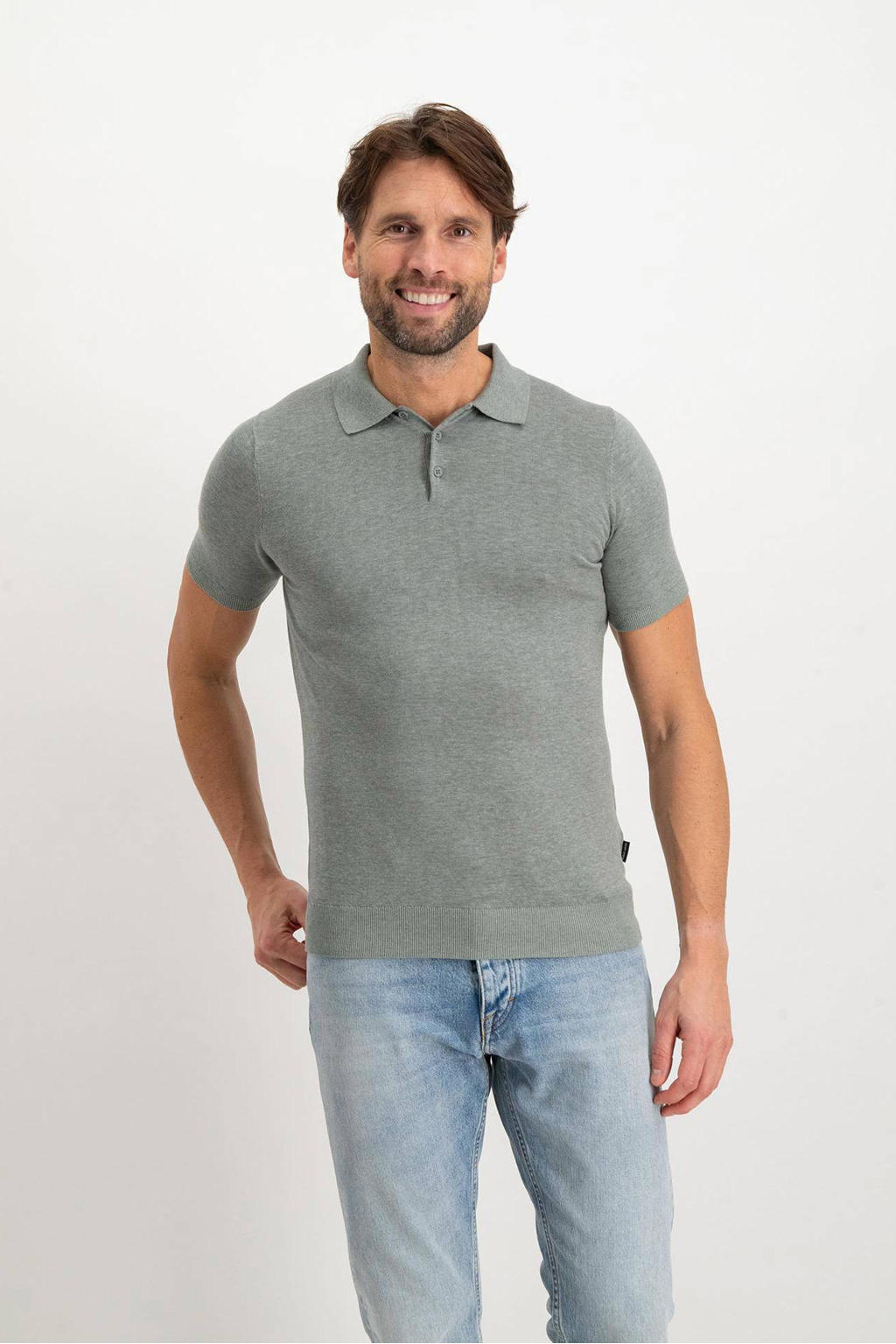 Groene heren Saint Steve regular polo gebreid van katoen met effen en korte mouwen
