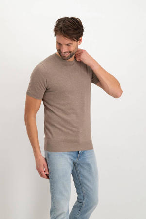 gebreid T-shirt taupe melange