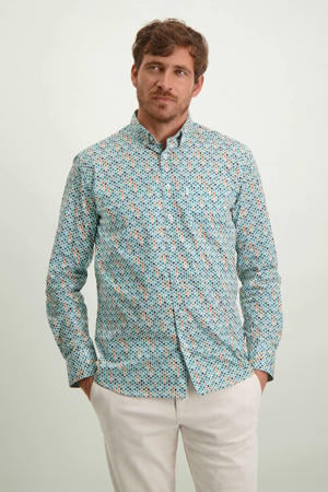 regular fit overhemd met all over print wit/azuurblauw