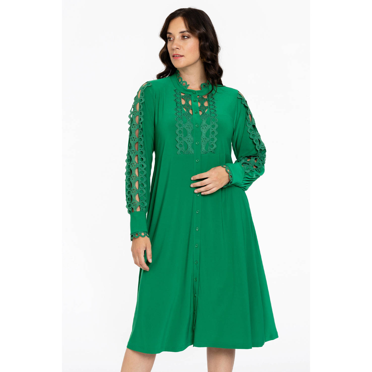 YOEK blousejurk DOLCE met kant groen