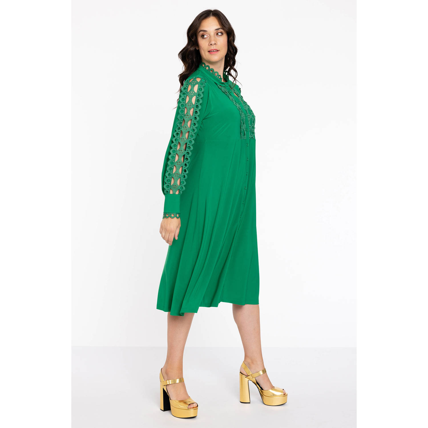 YOEK blousejurk DOLCE met kant groen