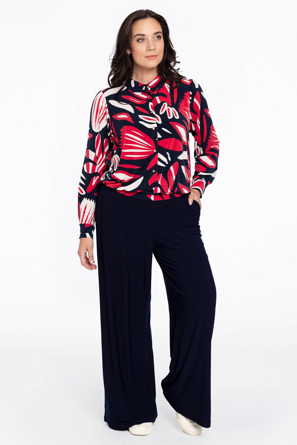YOEK blouse DOLCE met all over print rood/ donkerblauw/ wit