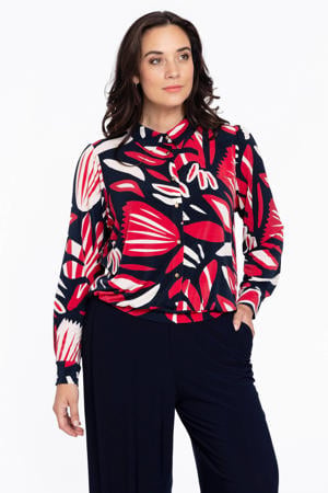 blouse DOLCE met all over print rood/ donkerblauw/ wit