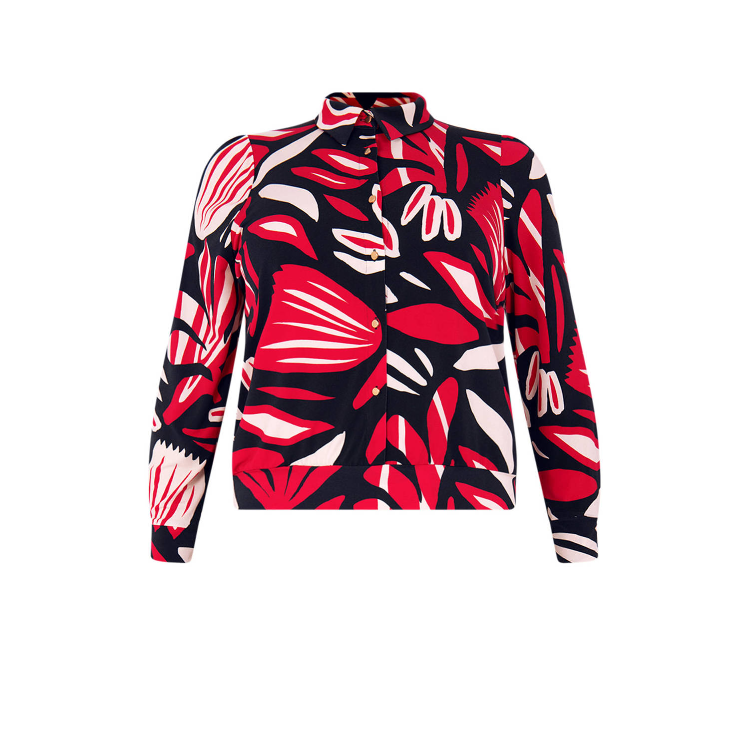 Yoek blouse DOLCE met all over print rood donkerblauw wit