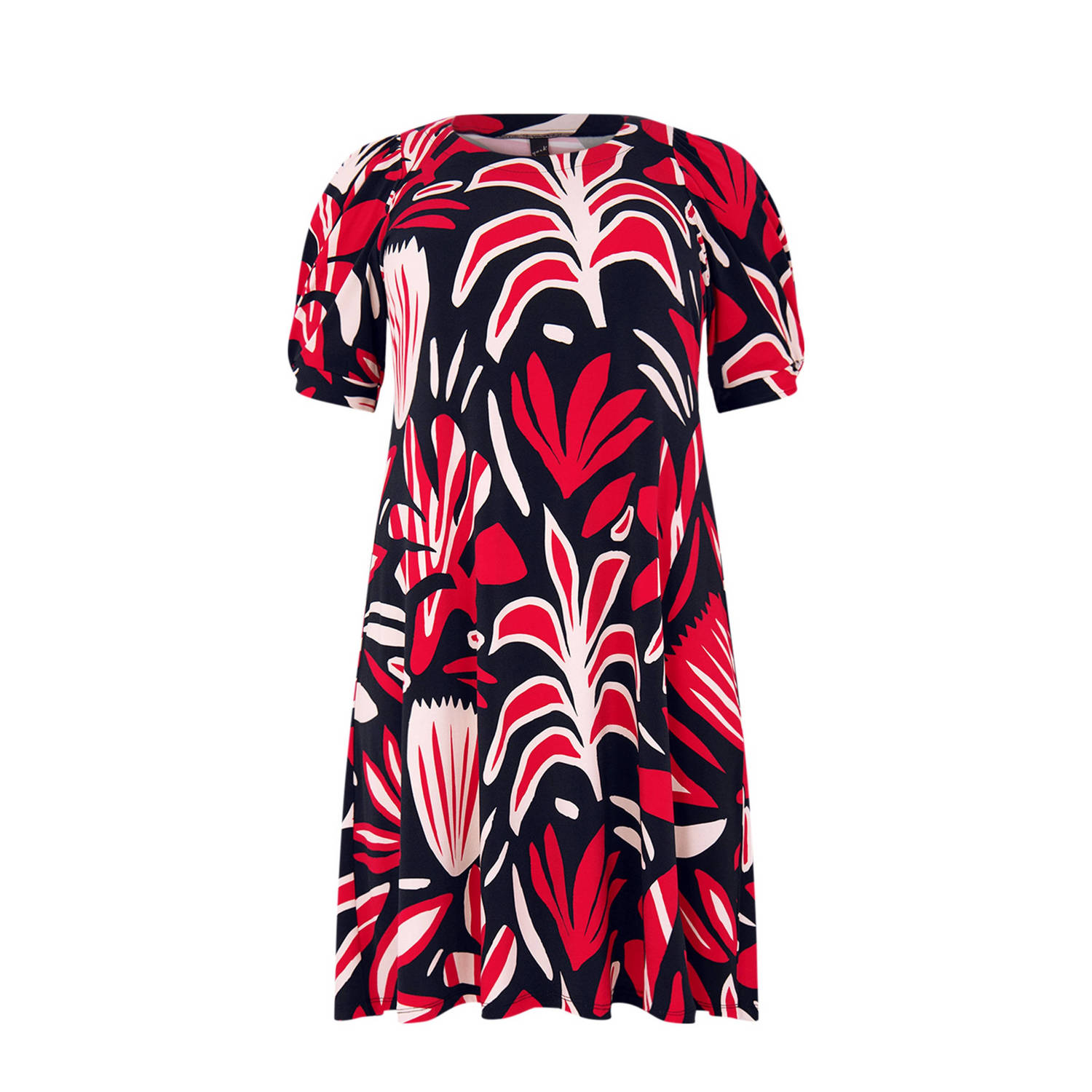 Yoek jurk DOLCE met all over print rood donkerblauw wit