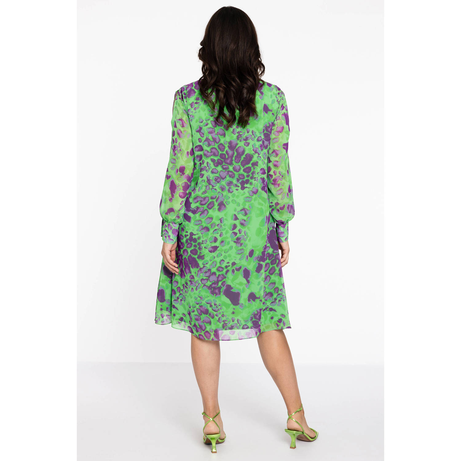 Yoek A-lijn jurk met all over print groen paars