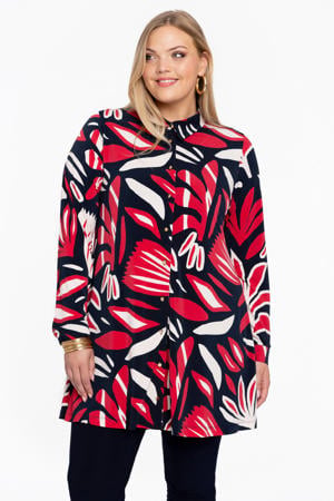 blouse met all over print rood/ donkerblauw/ wit