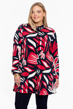 blouse met all over print rood/ donkerblauw/ wit