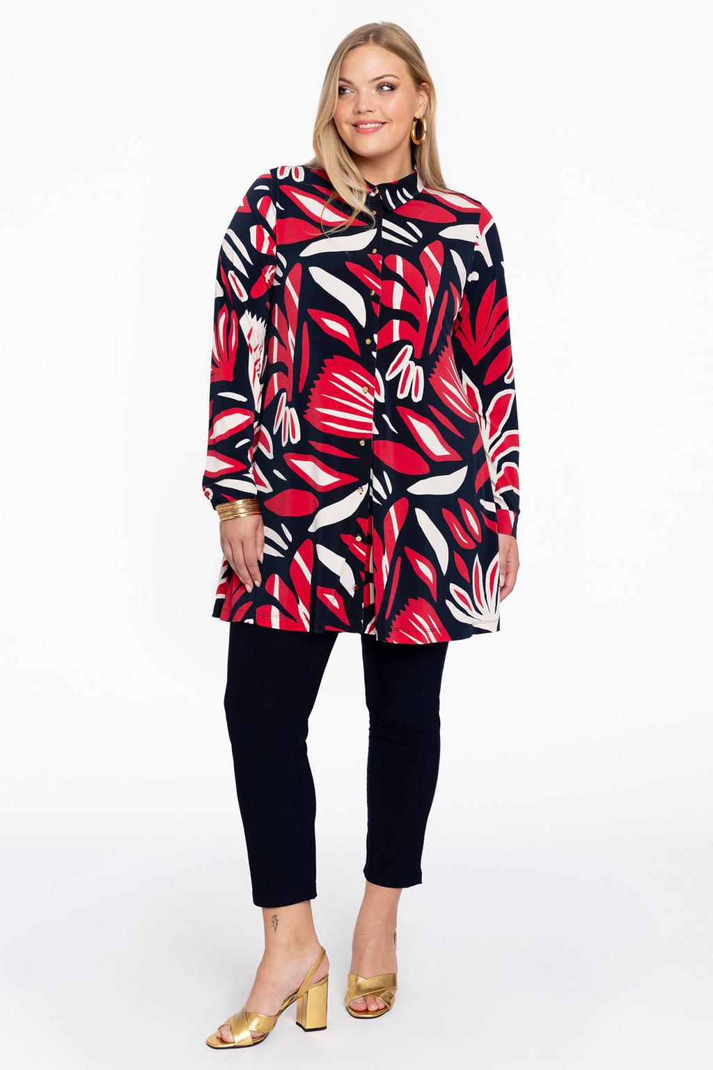 YOEK blouse met all over print rood/ donkerblauw/ wit