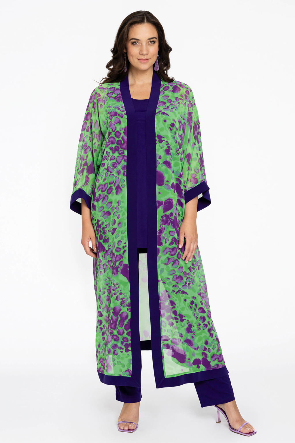 YOEK kimono met all over print groen/ paars