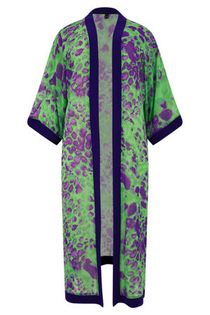kimono met all over print groen/ paars