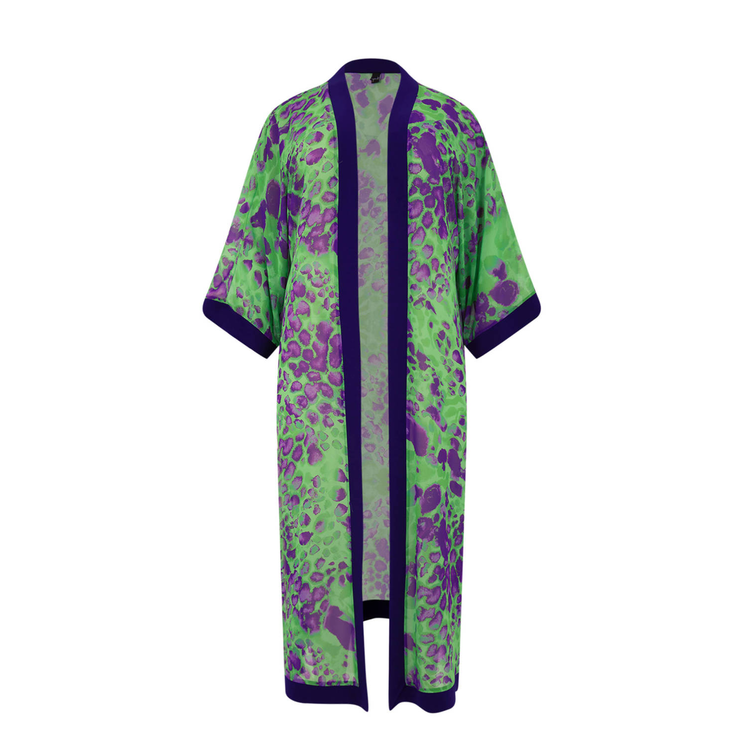 Yoek kimono met all over print groen paars