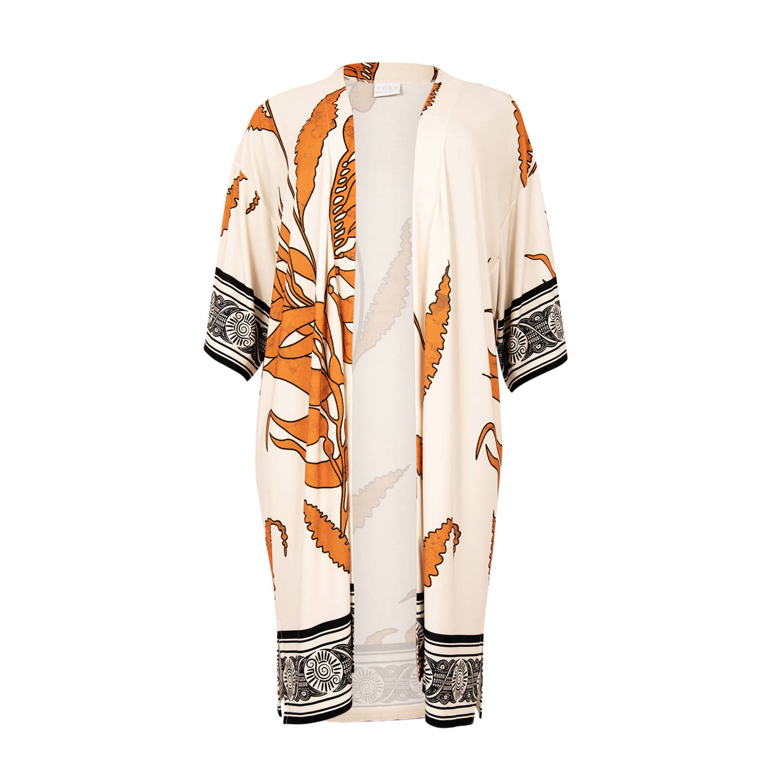 Yoek kimono met all over print ecru oranje