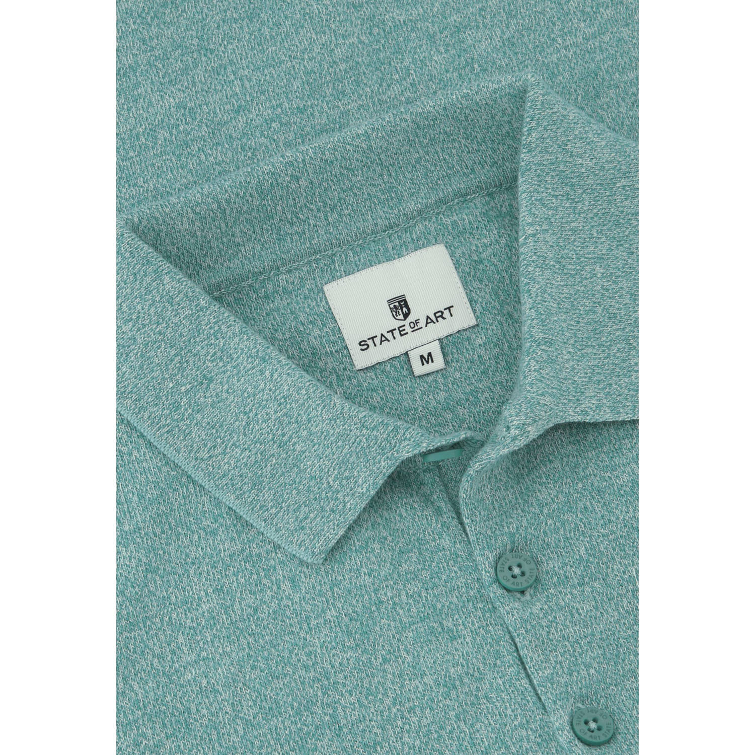 State of Art gemêleerde gebreide regular fit polo azuurblauw petrol