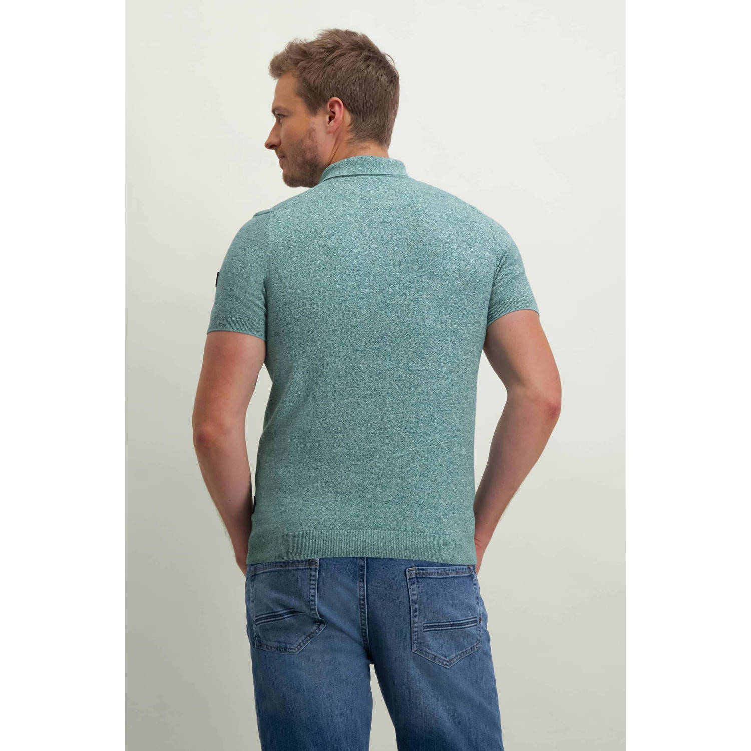 State of Art gemêleerde gebreide regular fit polo azuurblauw petrol
