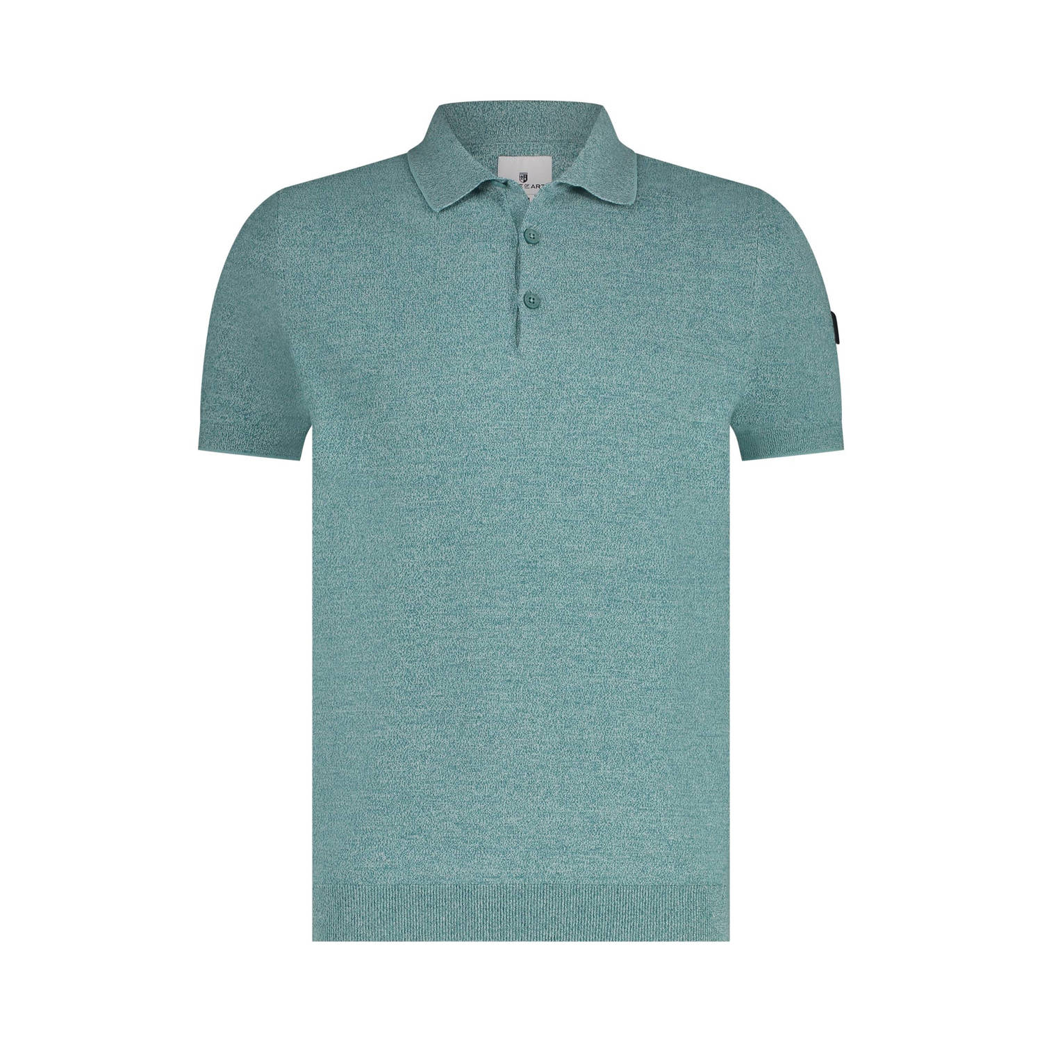 State of Art gemêleerde gebreide regular fit polo azuurblauw petrol