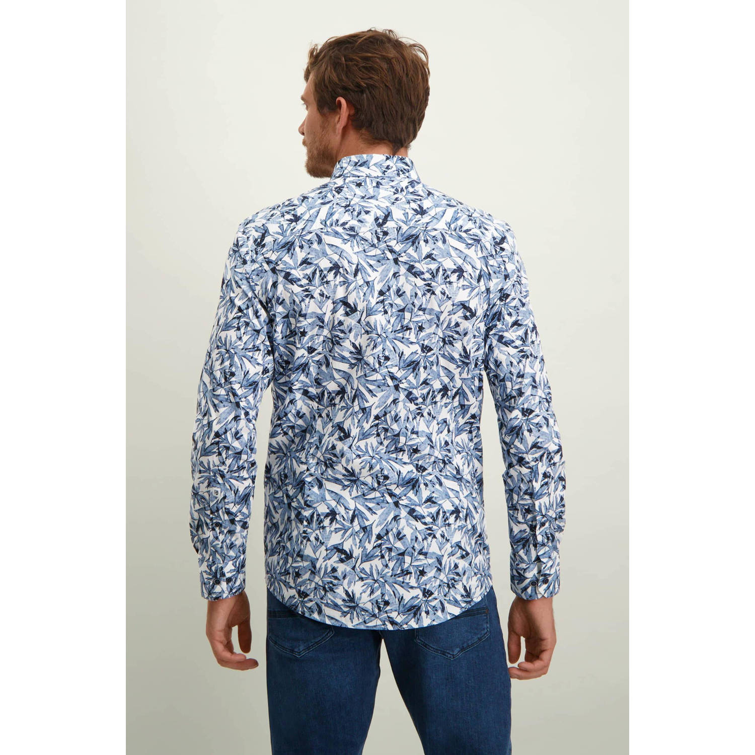 State of Art regular fit overhemd met all over print wit donkerblauw
