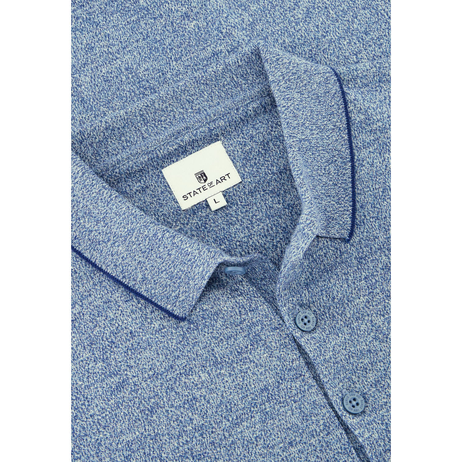 State of Art gemêleerde regular fit polo grijsblauw kobalt