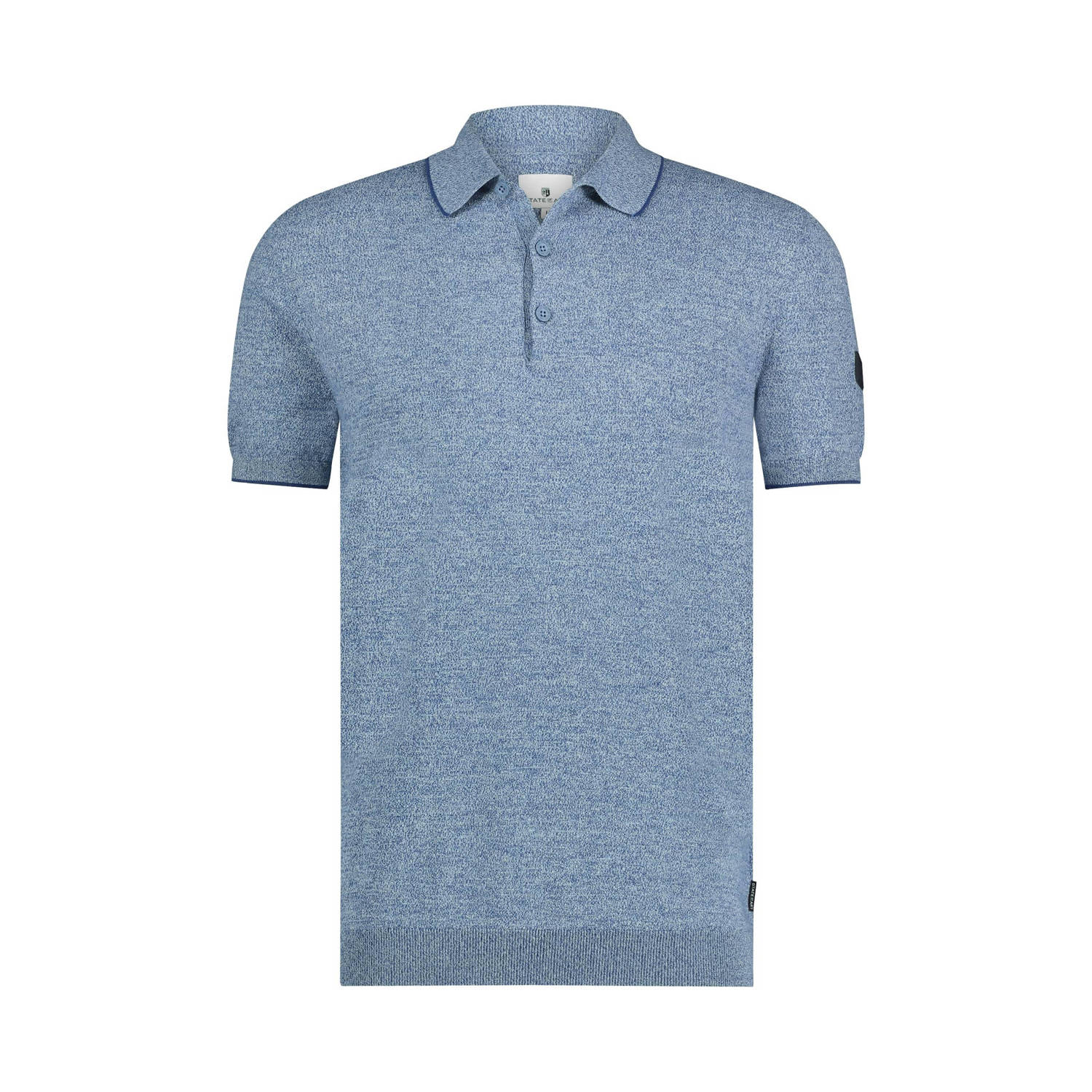 State of Art gemêleerde regular fit polo grijsblauw kobalt