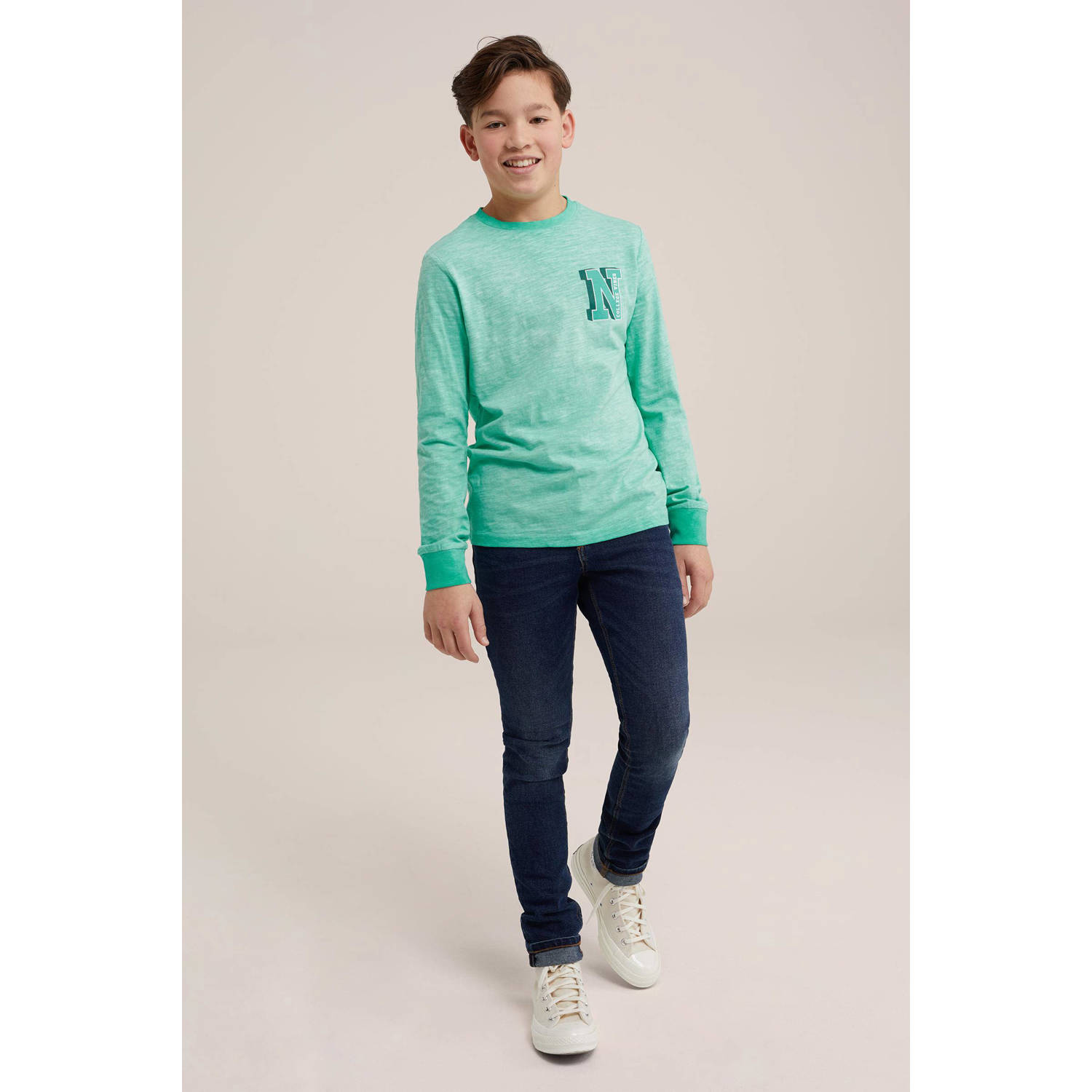 WE Fashion longsleeve met printopdruk mintgroen