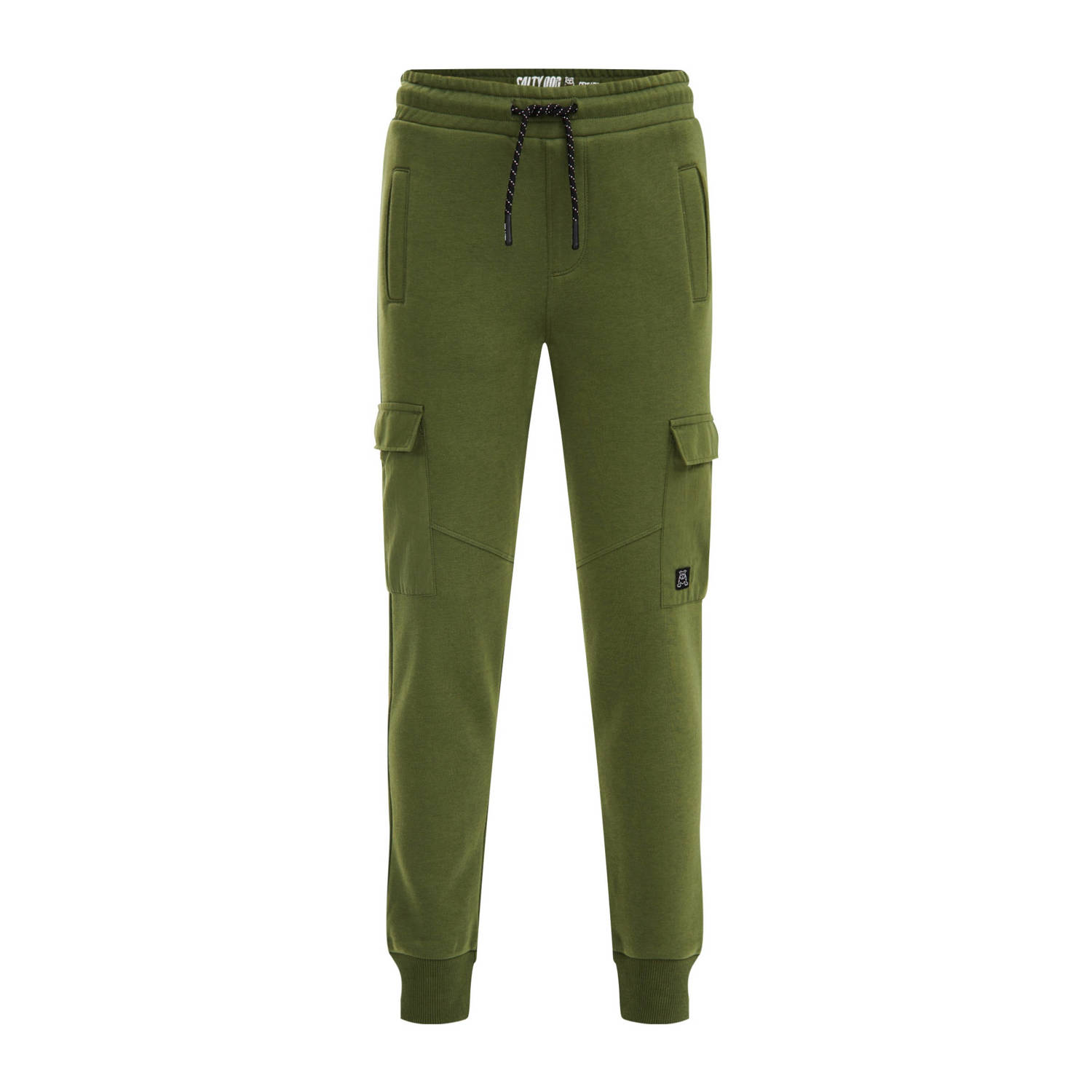 WE Fashion slim fit joggingbroek olijfgroen Jongens Katoen Effen 110