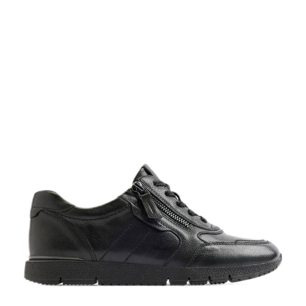Zwarte dames Medicus comfort leren sneakers van synthetisch/textiel/leder met rits- en vetersluiting