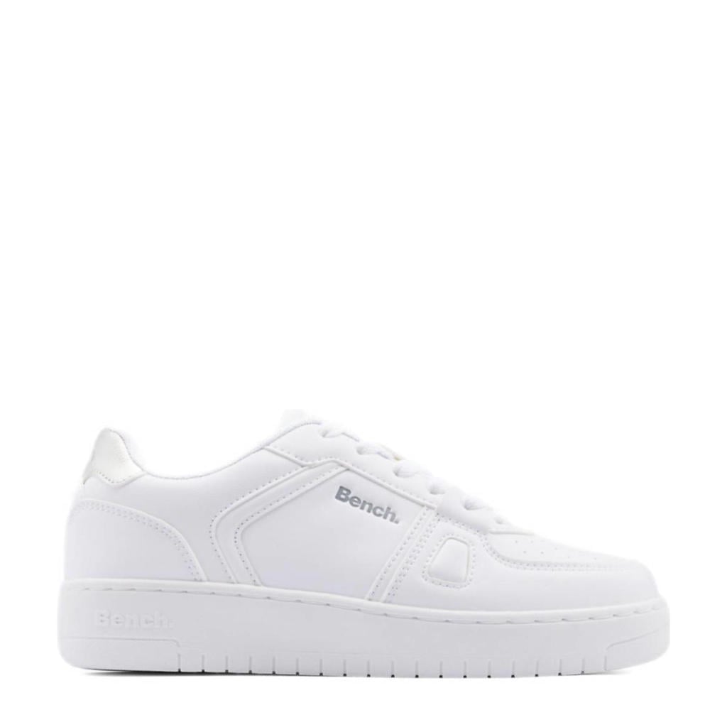 Witte dames Bench sneakers van imitatie leer/rubber/textiel met veters