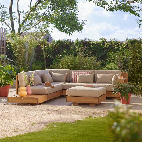 NOUS Garden loungeset met hocker Belmonte deluxe – Naturel/ zand