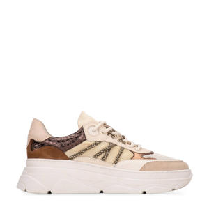 Jana chunky leren sneakers beige/bruin