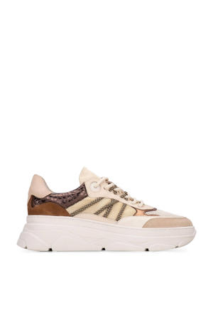 Jana chunky leren sneakers beige/bruin