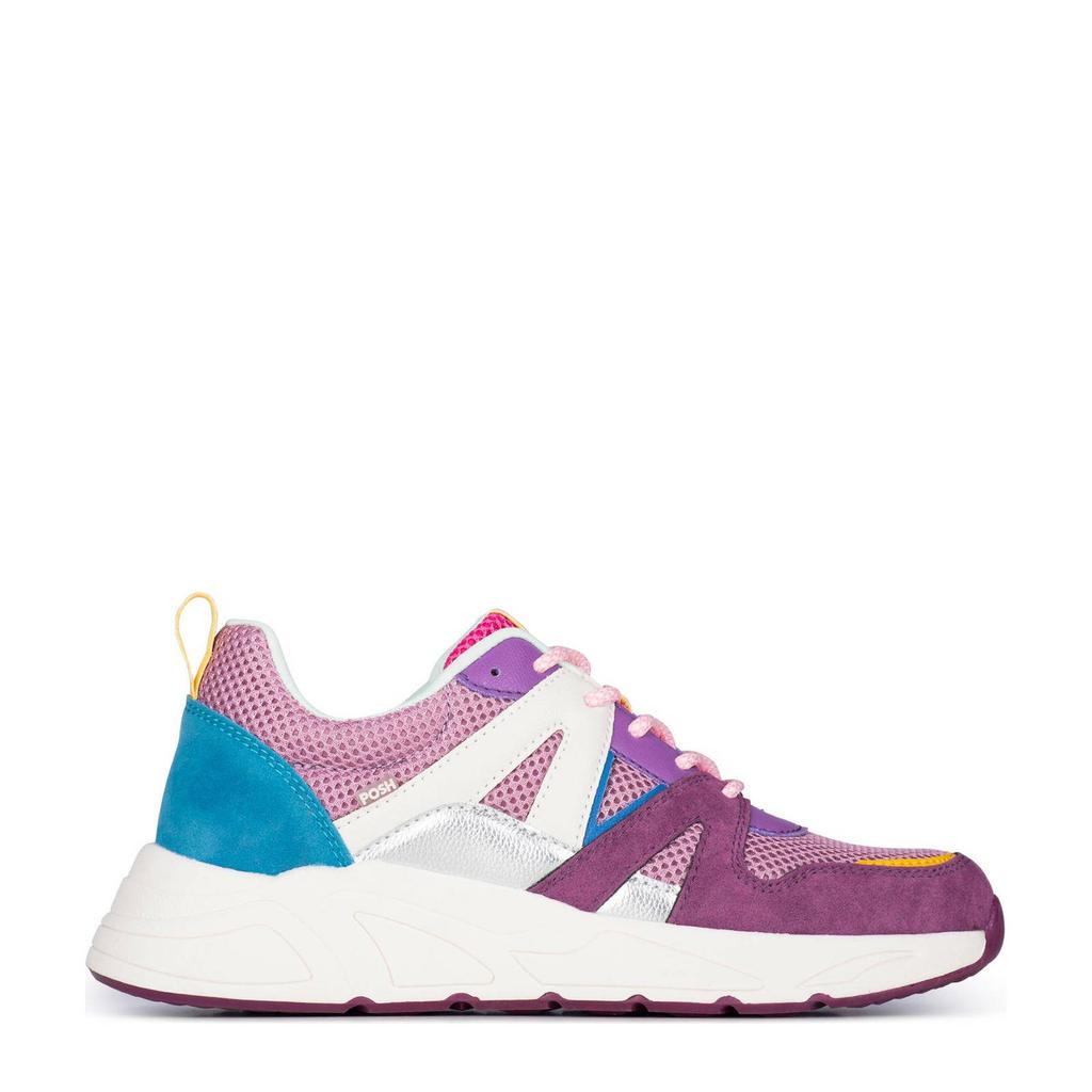 Paars en multikleurige dames POSH by Poelman Carocel chunky sneakers van synthetisch materiaal met veters