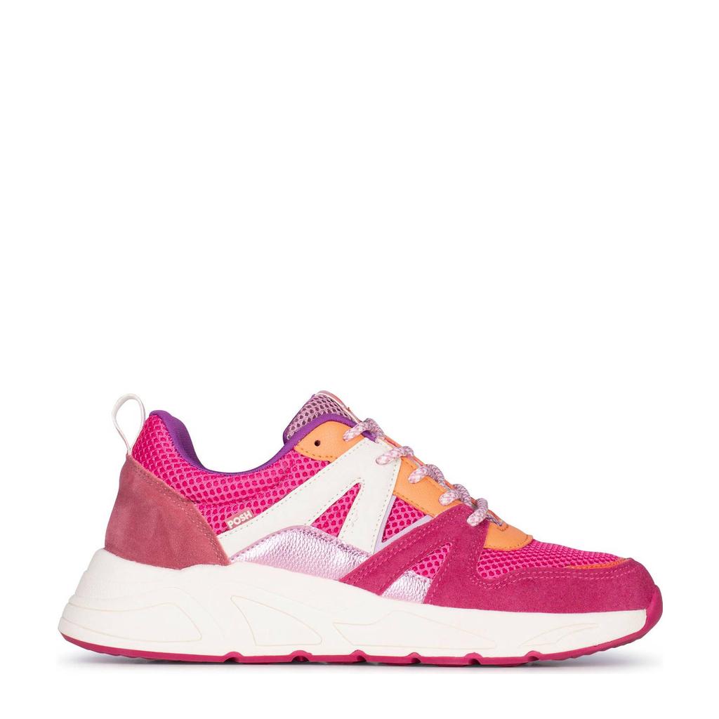 Roze dames POSH by Poelman Carocel chunky sneakers van synthetisch materiaal met veters