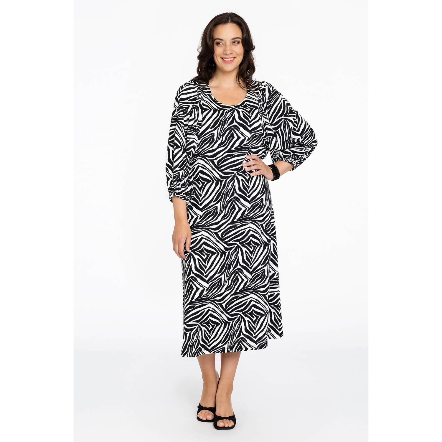 YOEK jurk met zebraprint zwart wit