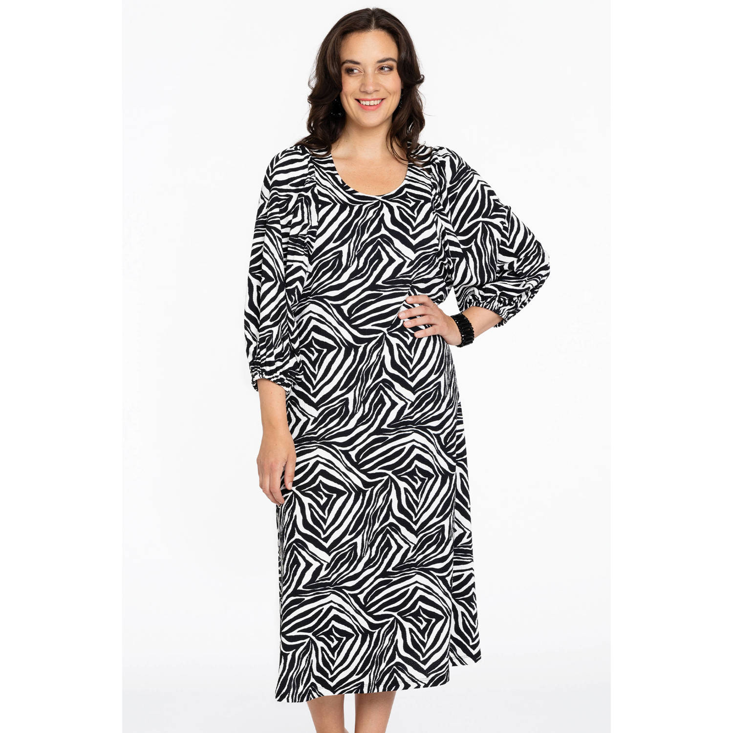 YOEK jurk met zebraprint zwart wit