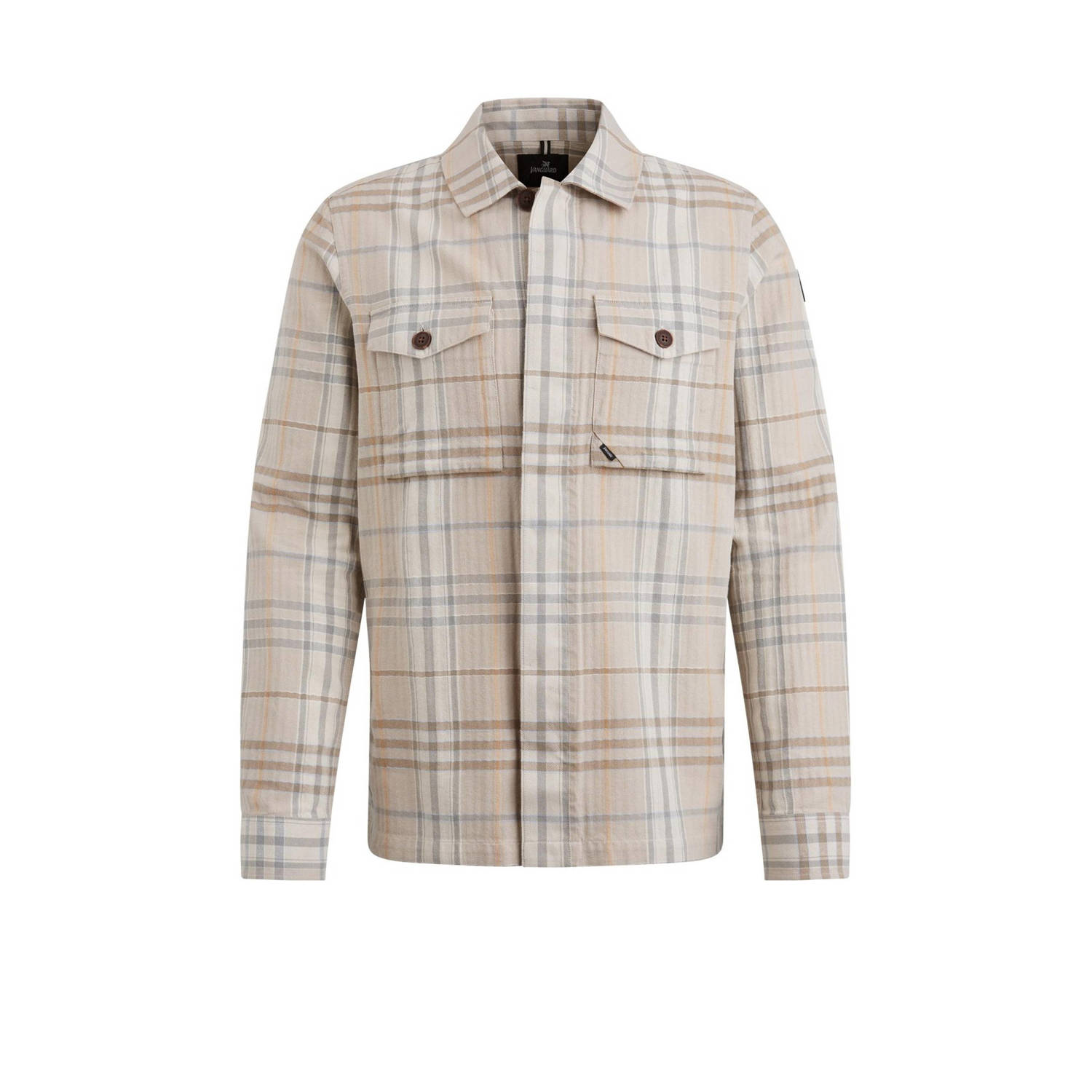 Vanguard Geweven Check Lange Mouw Shirt Beige Heren