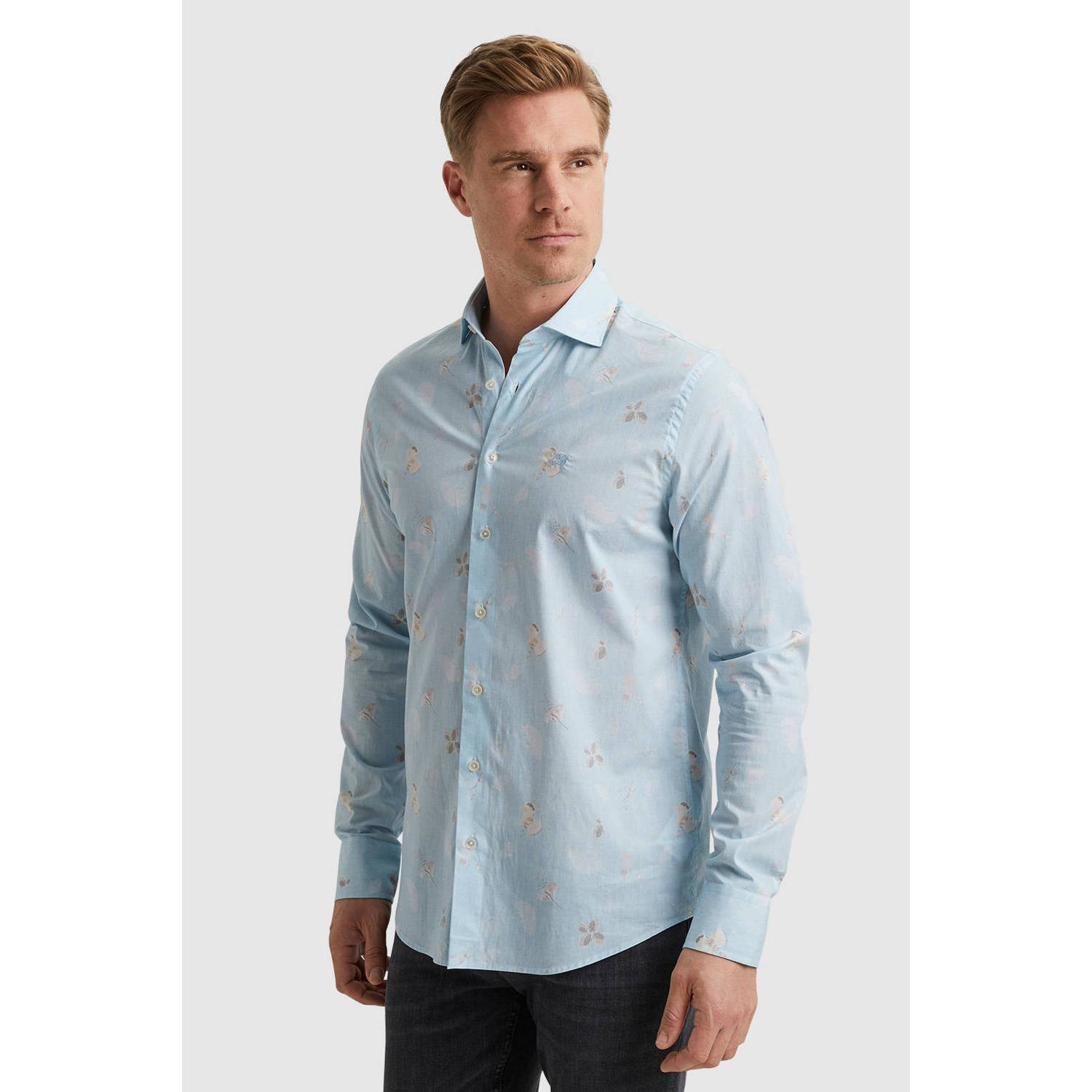 Vanguard regular fit overhemd met all over print lichtblauw