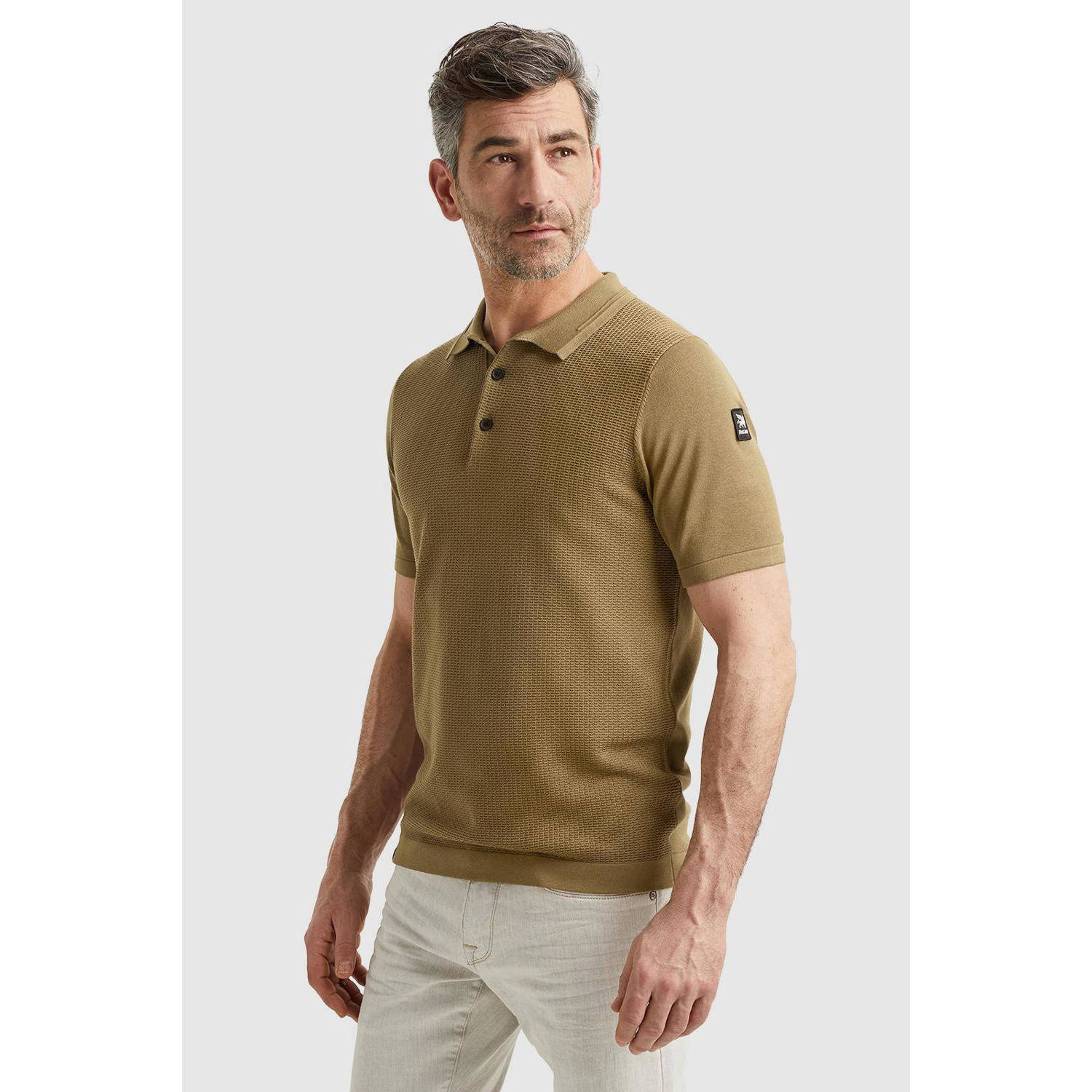 Vanguard gebreide regular fit polo met ingebreid patroon bruin