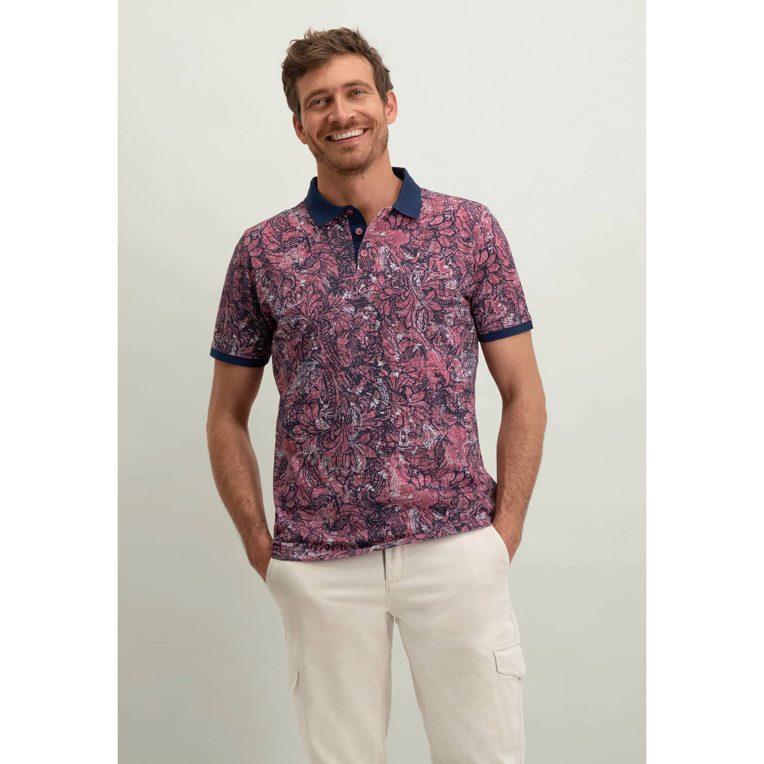 State of Art regular fit polo met all over print blauw