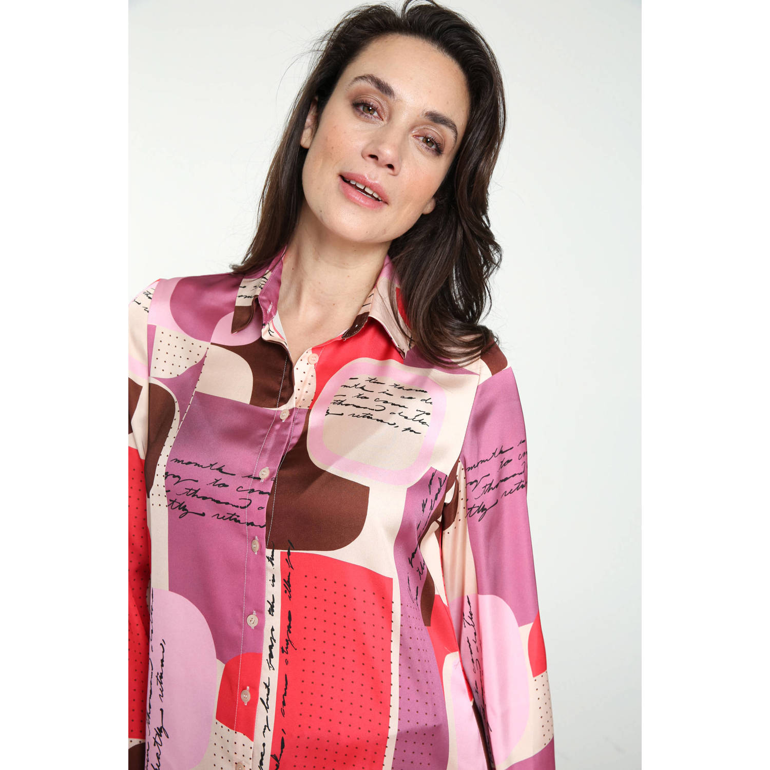 Cassis blouse met all over print roze paars rood
