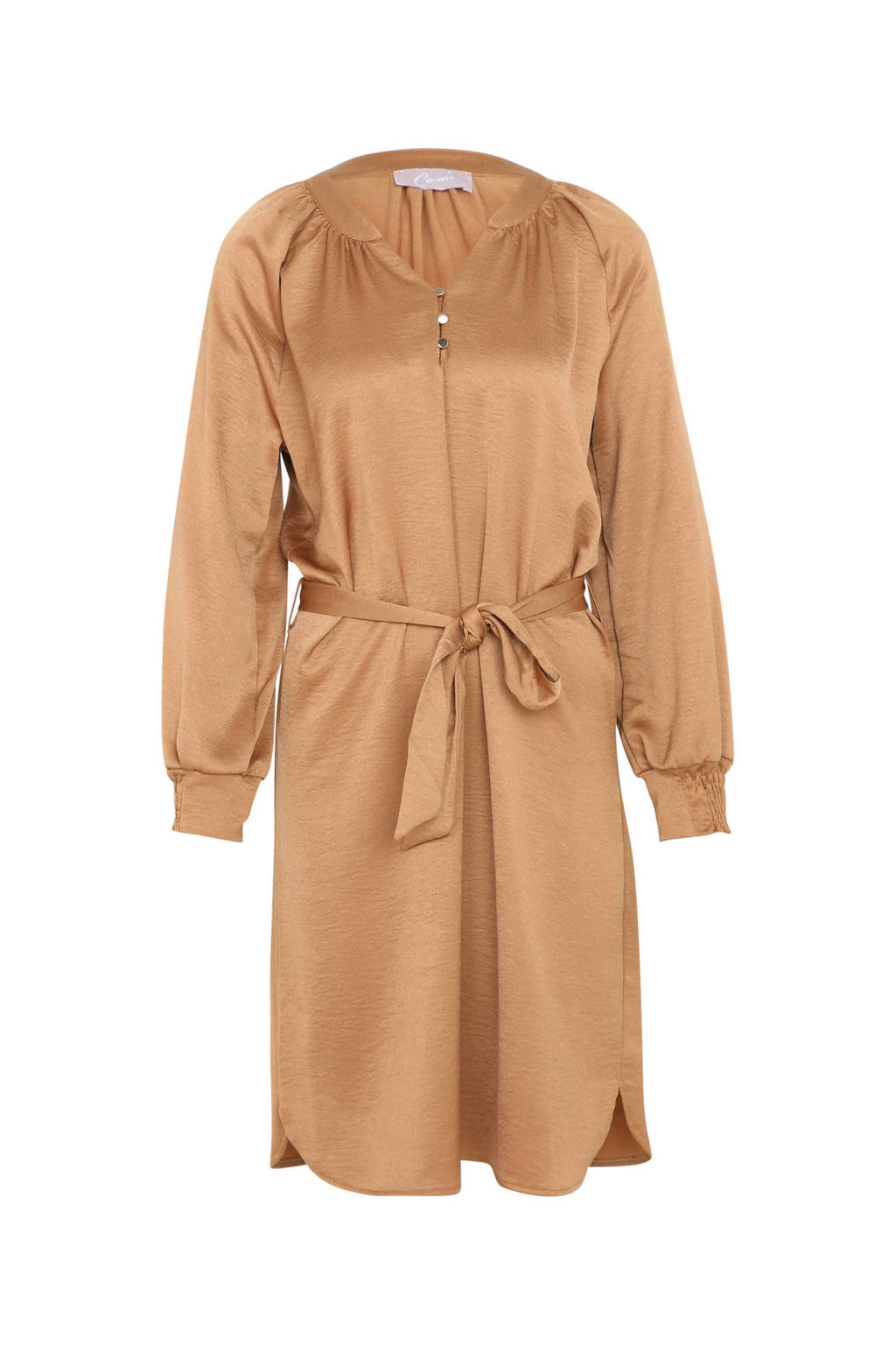 Satijnen Jurk Bruine Jurk Lange Mouw Aansluitende Bruine Satijnen